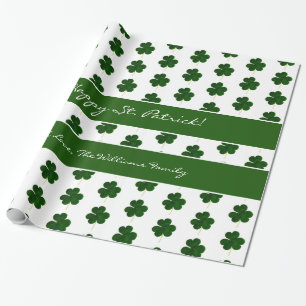 Shamrock Clover Pattern Custom Text St. Patrick Wrapping Paper