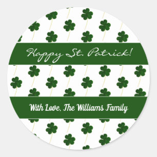 Shamrock Clover Pattern Happy St. Patrick Classic Round Sticker