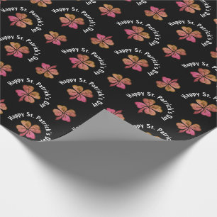 Shamrock Clover Pink Black St. Patrick`s Day   Wrapping Paper