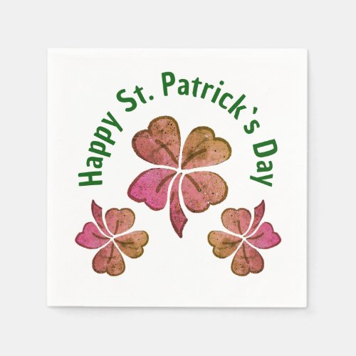 Shamrock Clover Pink St Patricks Day Party Napkins