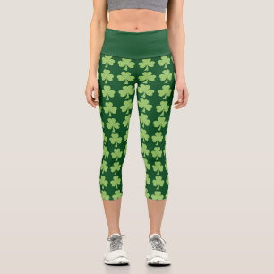 Shamrock Clover Polka dots Patricks Day pattern Capri Leggings