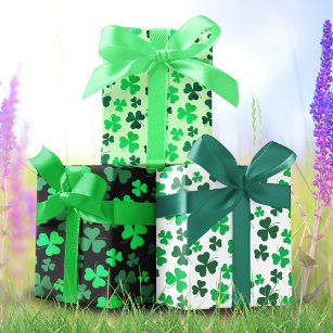 Shamrock Clover St Patrick's Day Green Leaf Floral Wrapping Paper Sheets