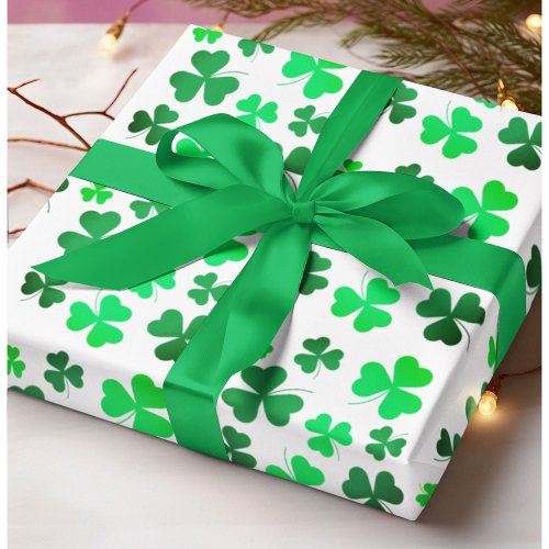 Shamrock Clover St Patricks Day Green White Retro Wrapping Paper