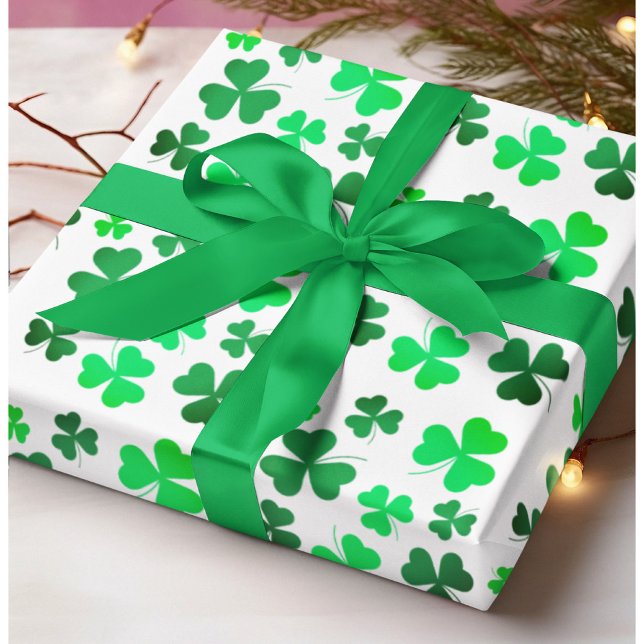 Shamrock Clover St Patricks Day Green White Retro Wrapping Paper (Creator Uploaded)