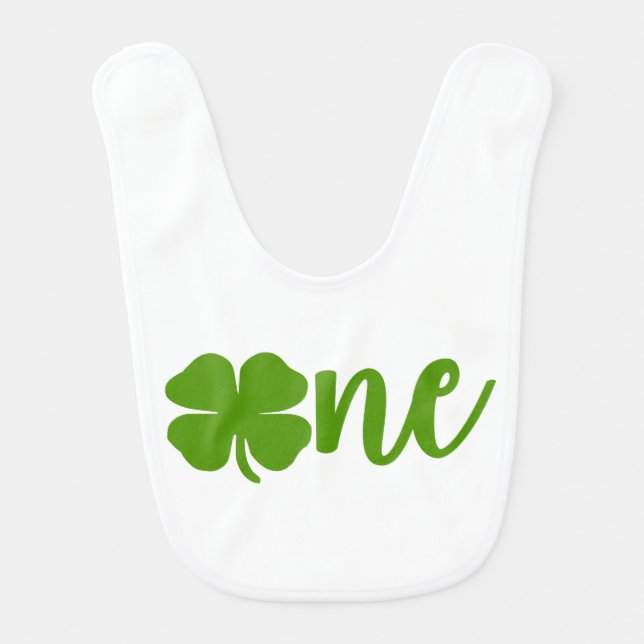 Shamrock Clover St. Patrick's Day ONE 1st Birthday Baby Bib (Front)