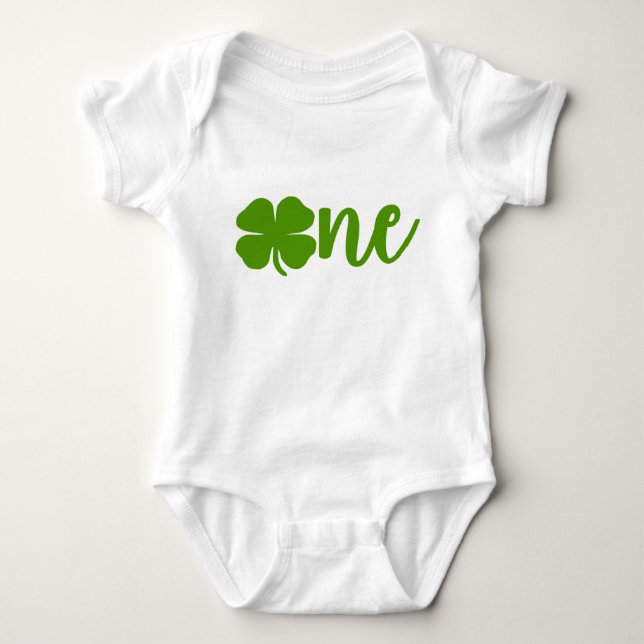 Shamrock Clover St. Patrick's Day ONE 1st Birthday Baby Bodysuit (Front)