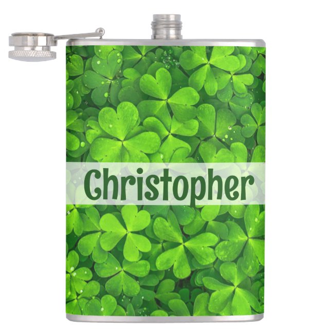 Shamrock Clovers Add Name Flask (Opened)