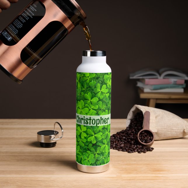 Shamrock Clovers Add Name Water Bottle (Coffee)