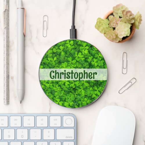 Shamrock Clovers Add Name Wireless Charger