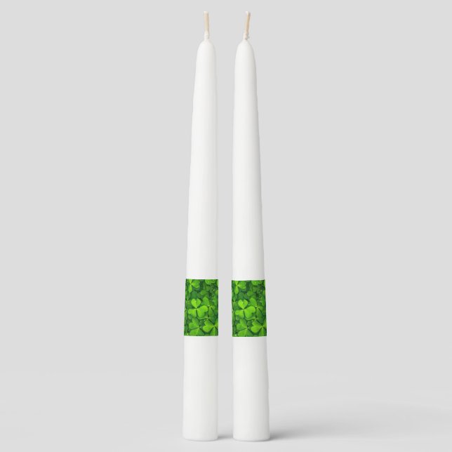 Shamrock Clovers Green Irish Floral Ireland Taper Candle (Front)