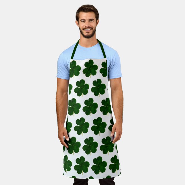 Shamrock Clovers Pattern St. Patrick Apron (Worn)
