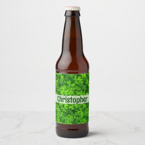 Shamrock Clovers Personalized Beer Bottle Label
