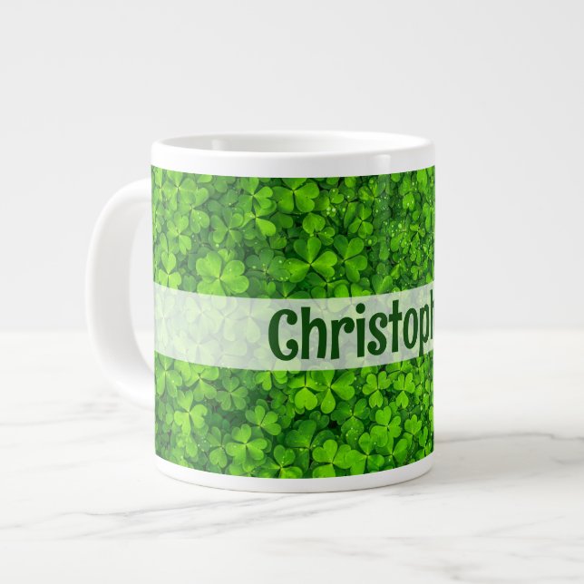Shamrock Clovers Personalized Giant Coffee Mug (Front Left)