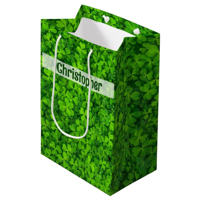 Shamrock Clovers Personalized Medium Gift Bag (Front Angled)