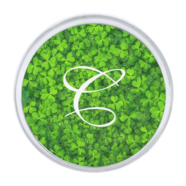 Shamrock Clovers Photography Green St. Patrick Silver Finish Lapel Pin (Front)