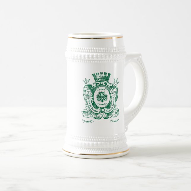 Shamrock Coat of Arm Crest St.Patrick's Day Beer Stein (Front Right)