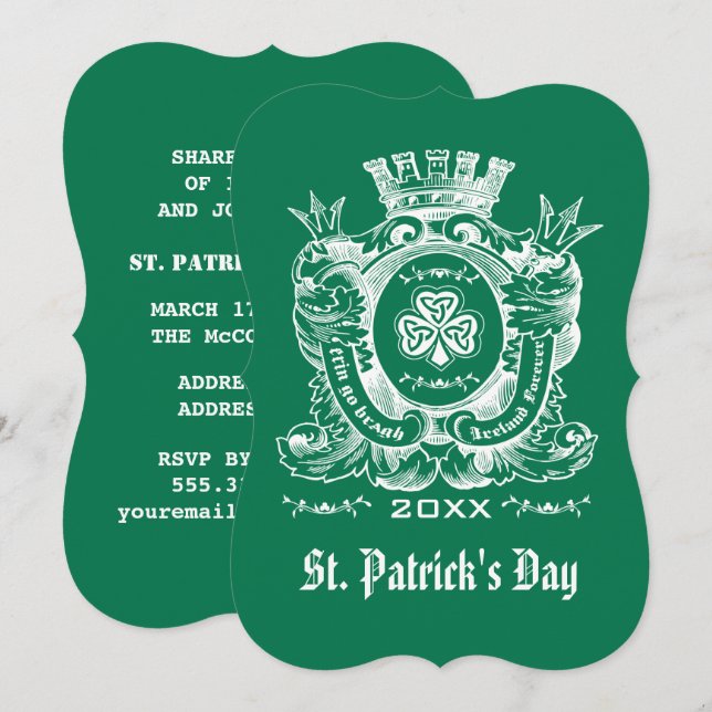 Shamrock Coat of Arm St. Patrick's Day Invitations (Front/Back)
