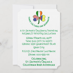 Shamrock Colombian Ireland USA Personalize Text Invitation