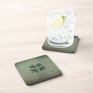 Shamrock Colover St.Patrick`s Day Green Leather Beverage Coaster