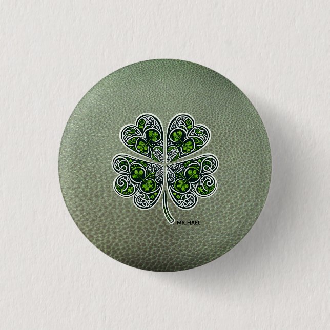 Shamrock Colover  St.Patrick`s Day Green Leather  Button (Front)