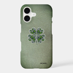 Shamrock Colover  St.Patrick`s Day Green Leather  iPhone 17 Case