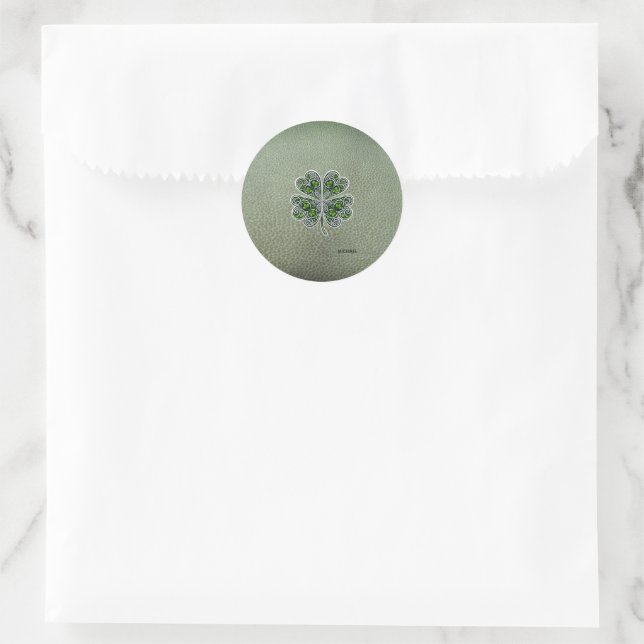 Shamrock Colover  St.Patrick`s Day Green Leather  Classic Round Sticker (Bag)
