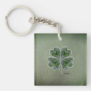Shamrock Colover  St.Patrick`s Day Green Leather  Keychain