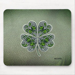 Shamrock Colover  St.Patrick`s Day Green Leather  Mouse Pad