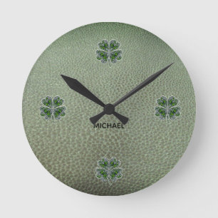 Shamrock Colover St.Patrick`s Day Green Leather Round Clock