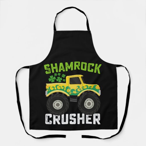 Shamrock Crusher Monster Truck St Patricks Day Apron