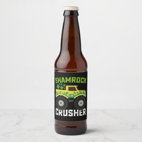Shamrock Crusher Monster Truck St Patricks Day Beer Bottle Label