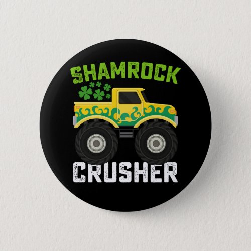 Shamrock Crusher Monster Truck St Patricks Day Button