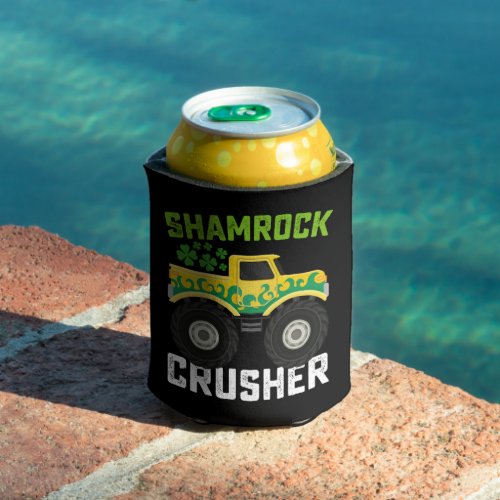 Shamrock Crusher Monster Truck St Patricks Day Can Cooler