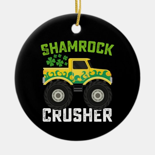 Shamrock Crusher Monster Truck St Patricks Day Ceramic Ornament