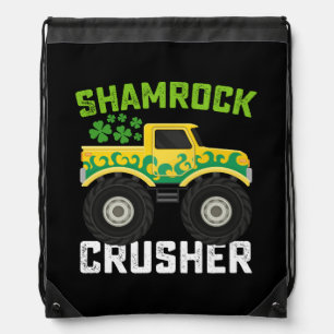 Shamrock Crusher Monster Truck St Patrick's Day Drawstring Bag