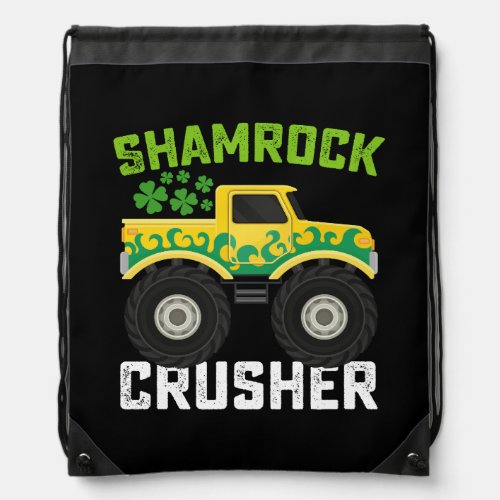 Shamrock Crusher Monster Truck St Patricks Day Drawstring Bag