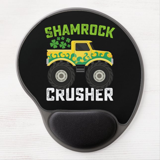 Shamrock Crusher Monster Truck St Patrick's Day Gel Mouse Pad (Front)