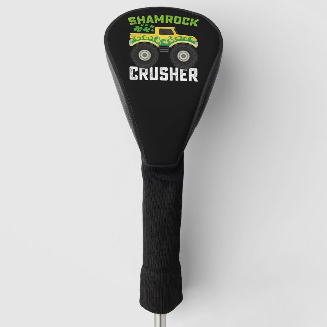 Shamrock Crusher Monster Truck St Patrick's Day Golf Head Cover (Front)