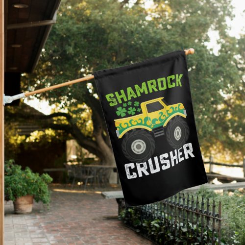 Shamrock Crusher Monster Truck St Patricks Day House Flag