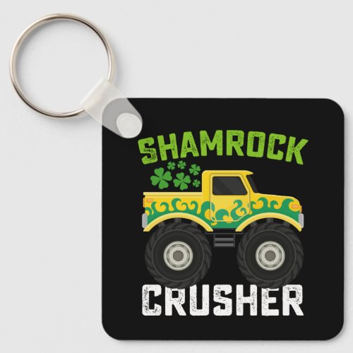 Shamrock Crusher Monster Truck St Patricks Day Keychain