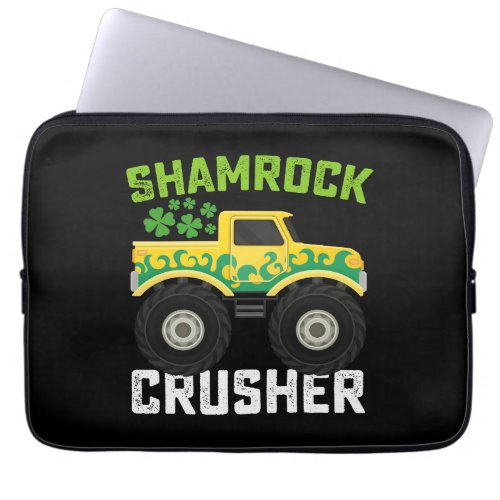 Shamrock Crusher Monster Truck St Patricks Day Laptop Sleeve