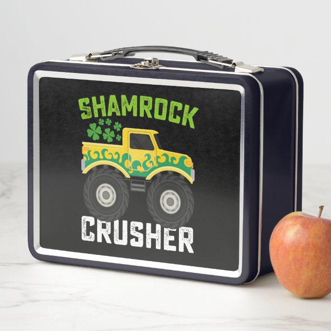 Shamrock Crusher Monster Truck St Patrick's Day Metal Lunch Box (In Situ)