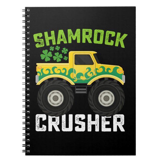 Shamrock Crusher Monster Truck St Patrick's Day Notebook (Front)