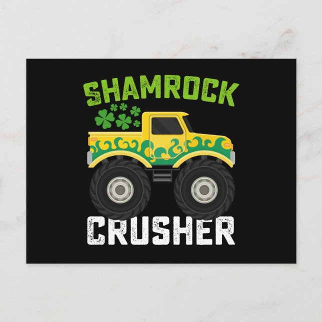Shamrock Crusher Monster Truck St Patrick's Day Postcard (Front)