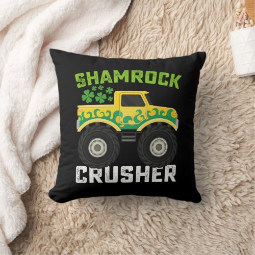 Shamrock Crusher Monster Truck St Patricks Day Throw Pillow