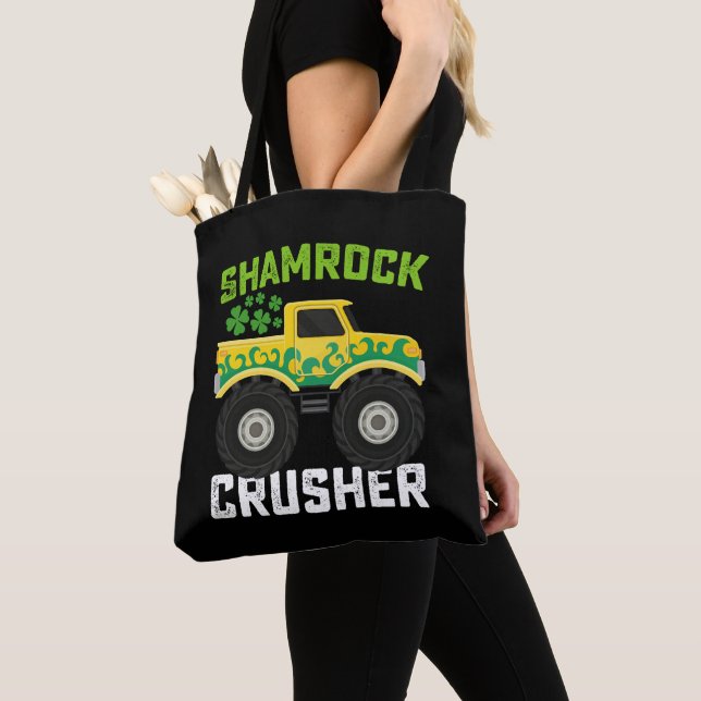 Shamrock Crusher Monster Truck St Patrick's Day Tote Bag (Close Up)