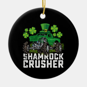 Shamrock Crusher St Patricks Day Monster Truck Ceramic Ornament