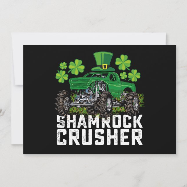 Shamrock Crusher St Patricks Day Monster Truck Invitation (Front)