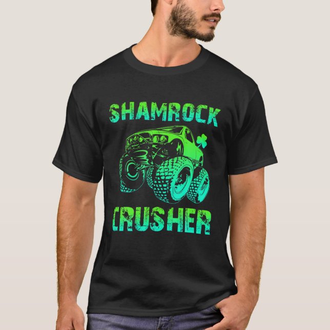 Shamrock Crusher Truck Driving Shamrocks St. Patri T-Shirt (Front)