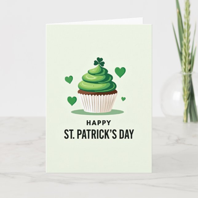 Shamrock Cupcake Happy St Patricks Card (Front)